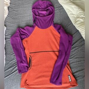Melanzana pullover hoodie magenta and rust fleece women’s size medium